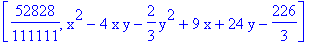 [52828/111111, x^2-4*x*y-2/3*y^2+9*x+24*y-226/3]